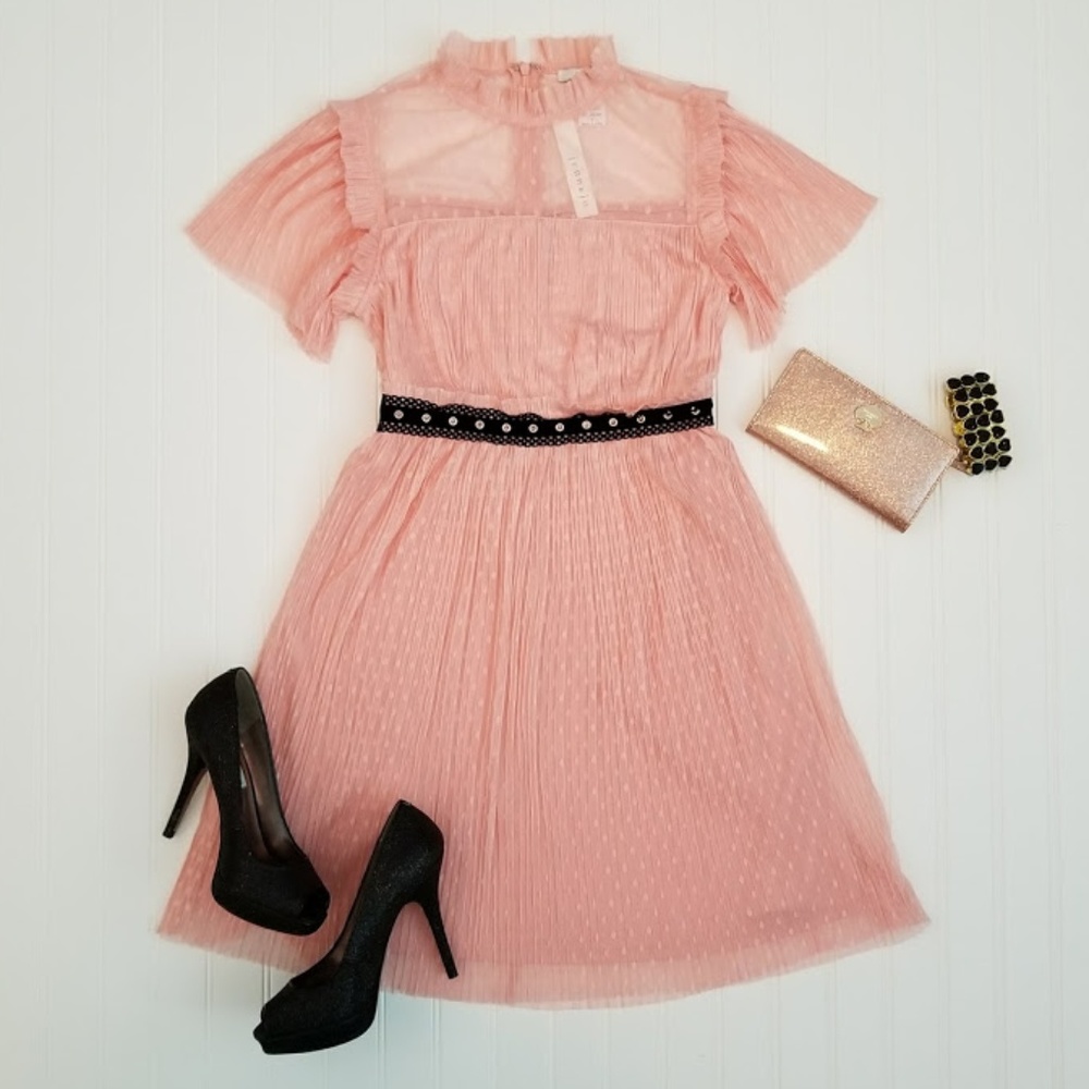 New Womens pink circle dress vintage pinup S M L